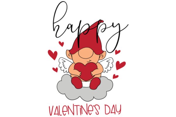 Happy Valentine's Day: A Heartwarming Illustration of a Cherub Holding a Heart and a Cloud, Celebrating the Special Day with Love and Joy.