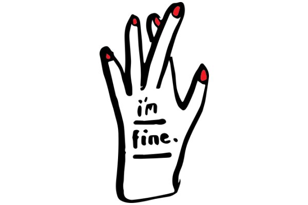 Hand-Drawn Cartoon of a Hand with Red Nails and the Words 'I'm Fine' Written on It