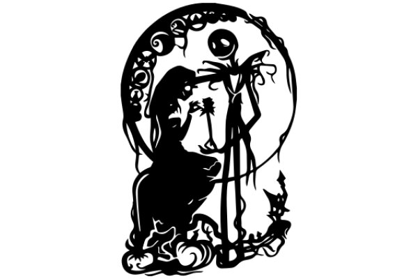 Silhouette of a Woman and a Plant in a Circular Frame