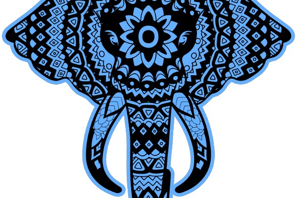 Stylized Blue Elephant with Intricate Patterns and Designs