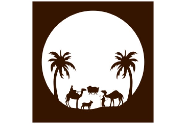 Silhouette of a Desert Scene with Palm Trees and Camels