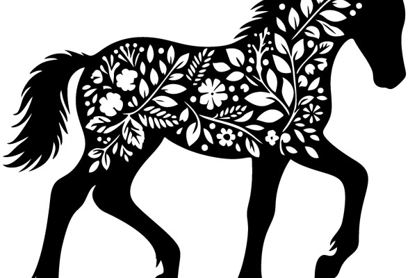 Elegant Black Horse Silhouette with Floral Design