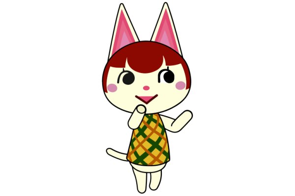 A Cute Cartoon Cat with a Yellow and Green Dress