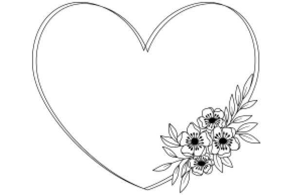 A Simple, Line Drawing of a Heart with Floral Accents