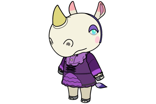 Enchanted Elegance: A Whimsical Rhino in Purple Fashion