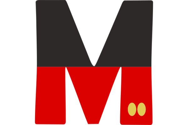 Stylized Letter 'M' with Red and Black Colors and Yellow Dots