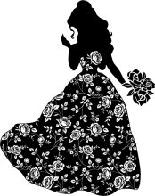 Silhouette of a Woman in a Floral Dress Holding a Bouquet of Roses