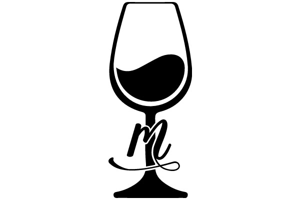 Elegant Wine Glass Icon with a Stylish Curly Script 'M' on a White Background