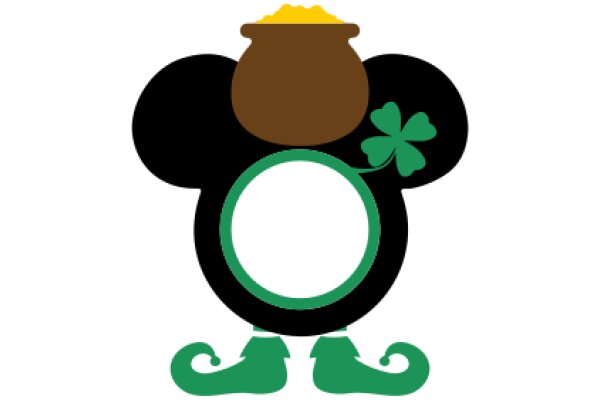 A Cute Cartoon of Mickey Mouse with a Shamrock and a Pot of Gold