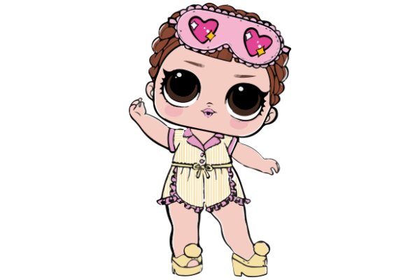 A Playful Pixel Art of a Child in a Pink Mask and Yellow Shoes, Standing Against a White Background.