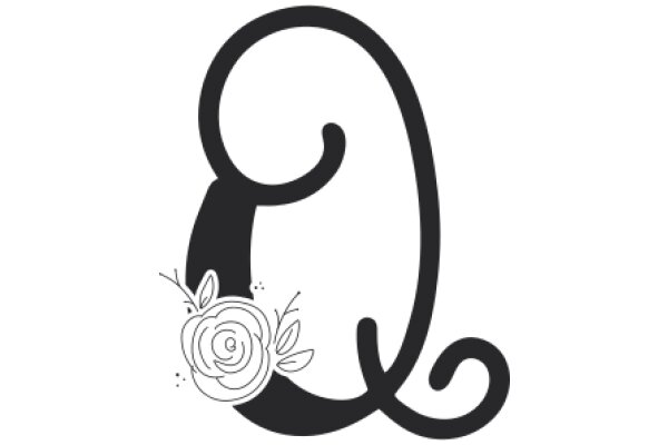 Stylized Letter 'Q' with a Rose and a Swirl