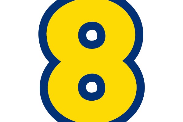 Bold Number Eight in Yellow and Blue