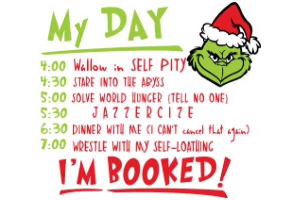 My Day: A Festive Schedule with a Grumpy Santa Hat