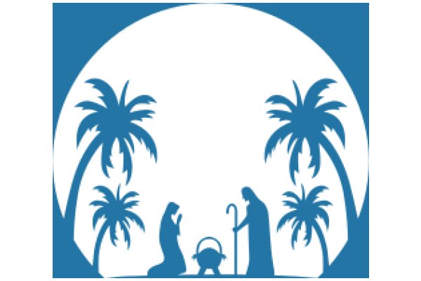 A Silhouette of a Peaceful Scene with Palm Trees and Figures