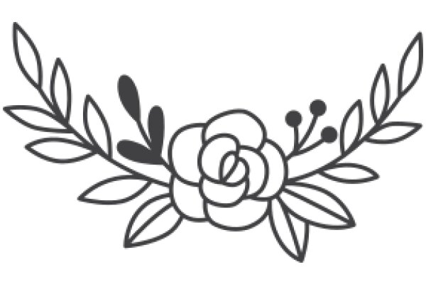 Stylized Floral Design with a Rose and Leaves