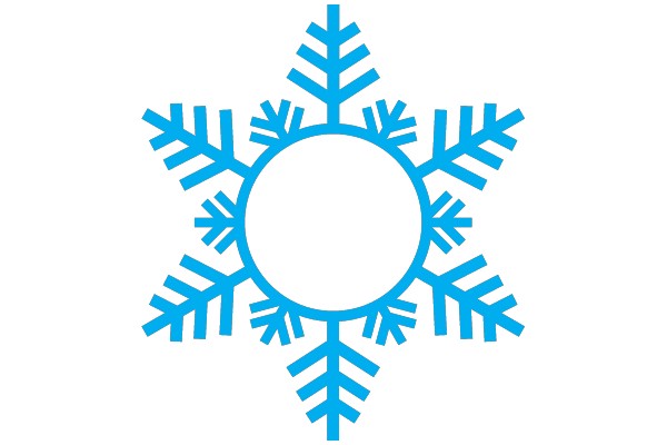 A stylized blue snowflake with a white circular center.