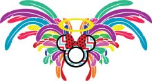Vibrant and Colorful Artwork Featuring a Cartoonish Flamingo and a Minnie Mouse-Inspired Bow