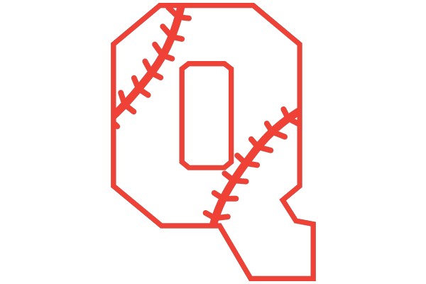 Red and White Baseball Stitched Letter Q on Black Background