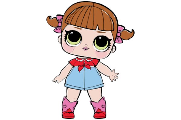 Stylish Anime-Inspired Character: A Cute Cartoon Girl with Red Boots and a Blue Dress