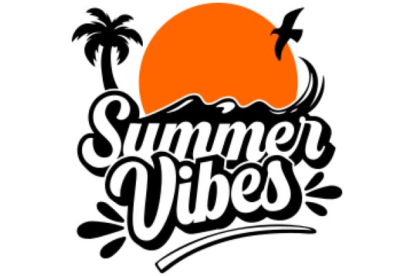 Summer Vibes: A Graphic Design Showcasing a Tropical Sunset with a Palm Tree and a Bird, Emphasizing the Warm and Relaxing Atmosphere of Summer.