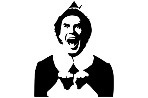 A Silhouette of a Man in a Festive Hat, Expressing Surprise or Excitement