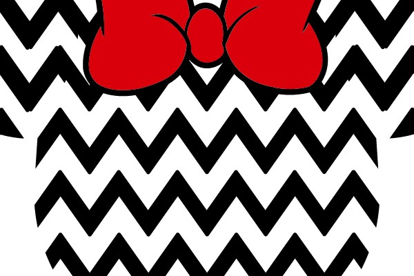 Mickey Mouse Silhouette with Red Bow and Chevron Pattern