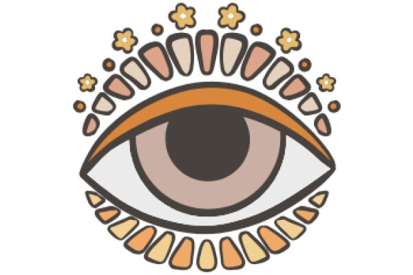A Stylized Eye with a Crown of Flowers and Colorful Stripes