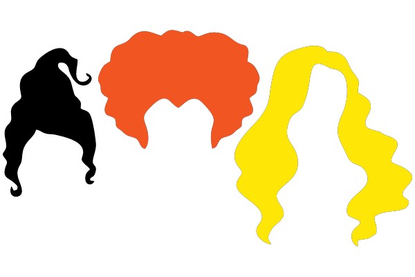 Three Silhouetted Hair Styles in Color: Black, Red, and Yellow