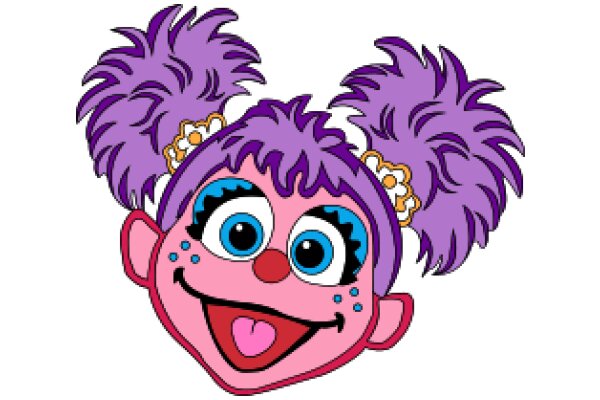 Vivid Violet Cartoon Character with Purple Hair and Pink Ears