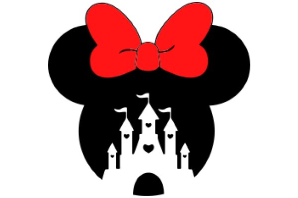 A Whimsical Illustration of Mickey Mouse's Iconic Ears and Castle, Adorned with a Red Bow and Heart-Shaped Towers