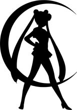 Silhouette of a Female Character with a Moon-like Crescent Behind Her
