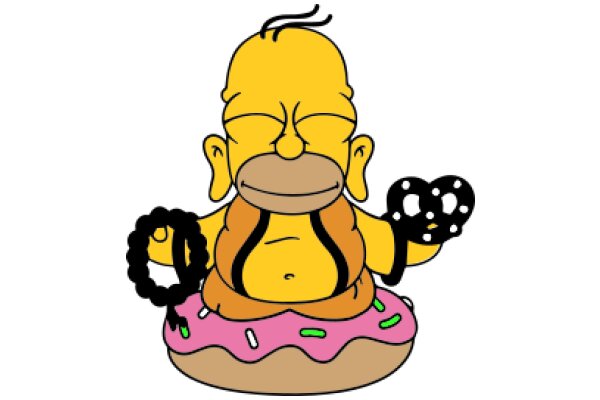Humorous Illustration of Homer Simpson, the Beloved Character from The Simpsons, in a Meditative Pose with a Donut