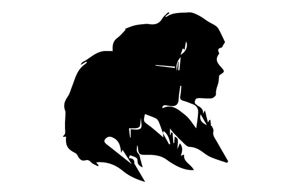 Silhouette of a wolf and a child