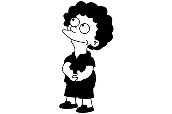 A Cartoon Character with a Smile and Hands on the Hips, Standing Against a White Background
