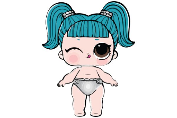 Adorable Cartoon Character with Blue Hair and a Pink Shirt