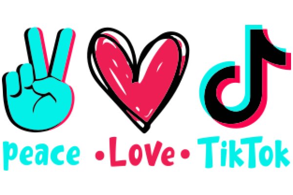 A Graphic Design of a Peace Sign, a Heart, and a Musical Note, Representing the Concept of Peace, Love, and Music, with the Text 'Peace . Love . TikTok' Below Them.