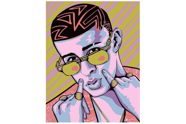Stylized Portrait of a Man in Sunglasses and a Hat, with a Pink and Yellow Background