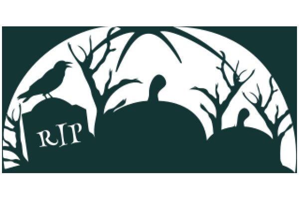 Silhouette of a Bird and Trees with the Word 'RIP' in a Stylized Frame