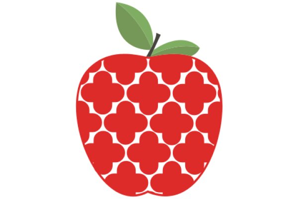 Vibrant Red Apple with a Green Leaf, adorned with a Pattern of Red Flowers