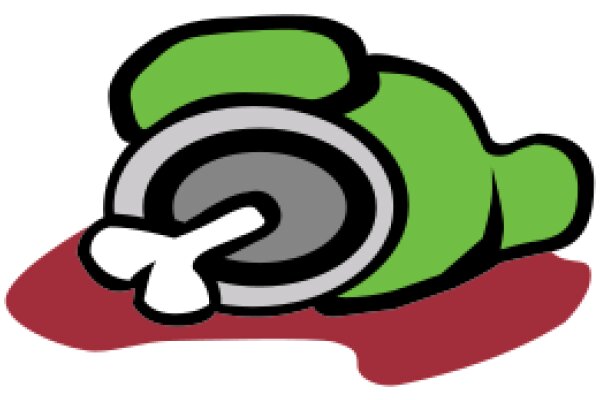 A Playful Cartoon of a Green and Gray Character with a Bone, Resting on a Red Surface.