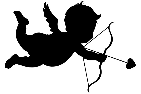 Silhouette of Cupid with Bow and Arrow