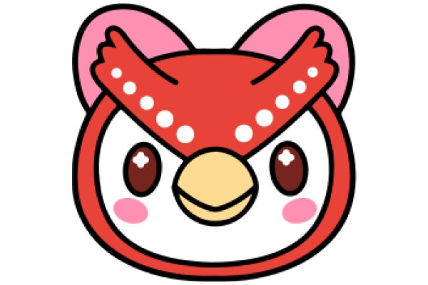 A Playful Red Bird with Pink Eyes and a Yellow Beak, Wearing a Pink Bandana with White Dots