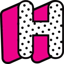 Vibrant Logo Design: A Pink and White Letter 'H' with a Polka Dot Background