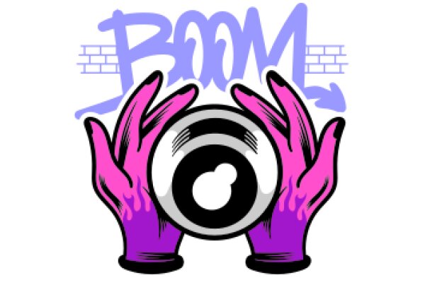 A Playful Illustration of a Hand Holding a Giant Eye with the Word 'BOOM' in the Background