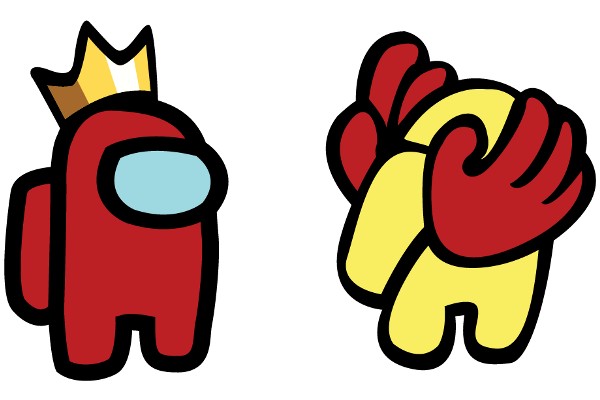 A Playful Scene of Two Cartoon Characters: A Red Robot and a Yellow Creature, Engaging in a Hug