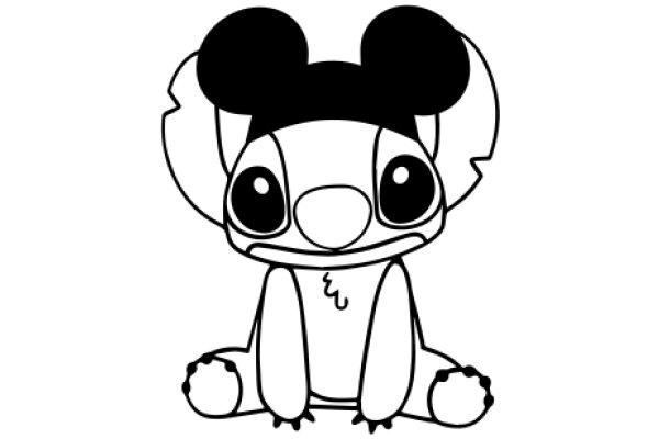 A Playful Line Drawing of a Cartoon Character, Mickey Mouse, Sitting on a Ball
