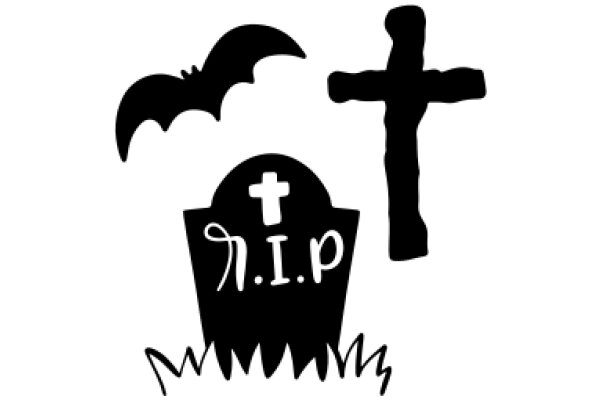 A Silhouette of a Cross and a Bat, with a Grave and the Letters 'N.I.P.' in the Background.