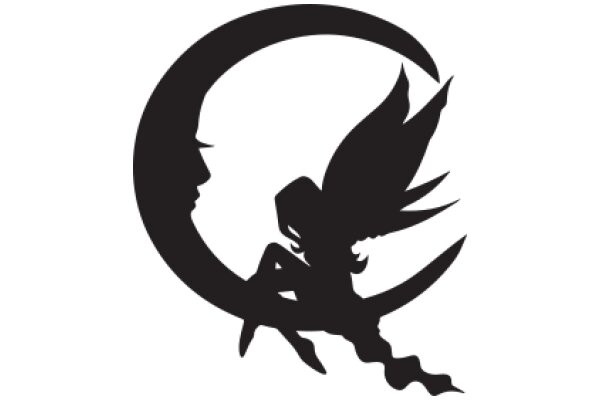 Silhouette of a Moonlit Scene with a Silhouette of a Person and a Silhouette of a Crescent Moon