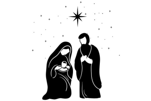 A Silhouette of a Mother and Child, Surrounded by Stars and a Christmas Tree, Celebrating the Holiday Season