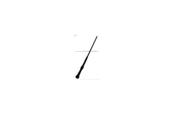 An isolated dark-colored witch's wand with a long handle and a rounded tip, set against a plain background.